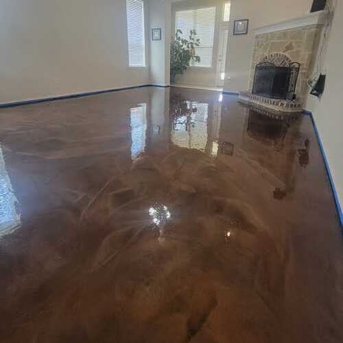 a reddish-brown epoxy floor coating