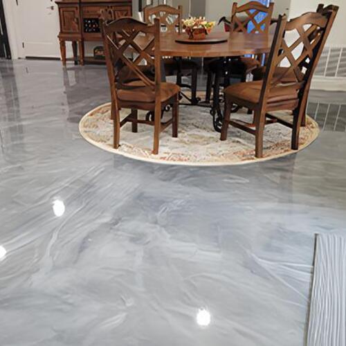 marble epoxy floor coating in a kitchen